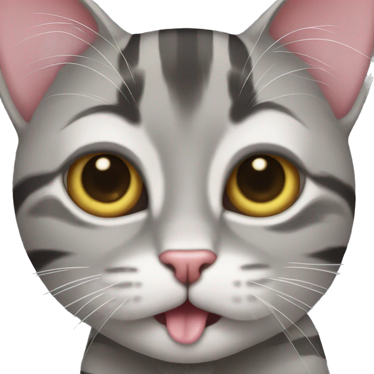 gray striped cat sticking out tongue emoji