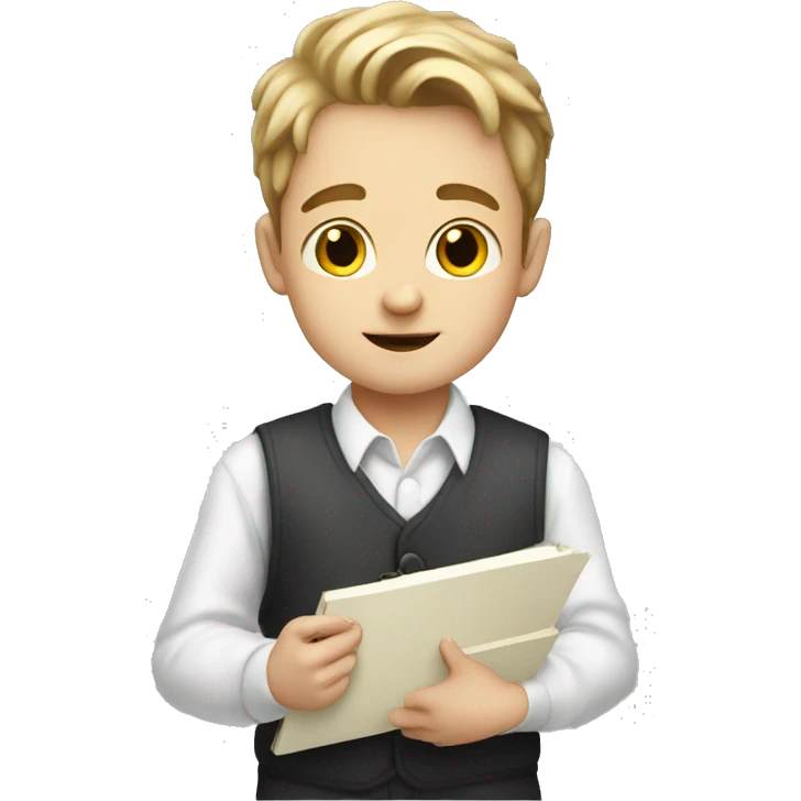 white schoolboy with palette, draws emoji