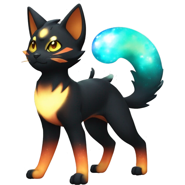Shiny Sparkly Litten-Umbreon with gradient Nebula-colored markings full body emoji