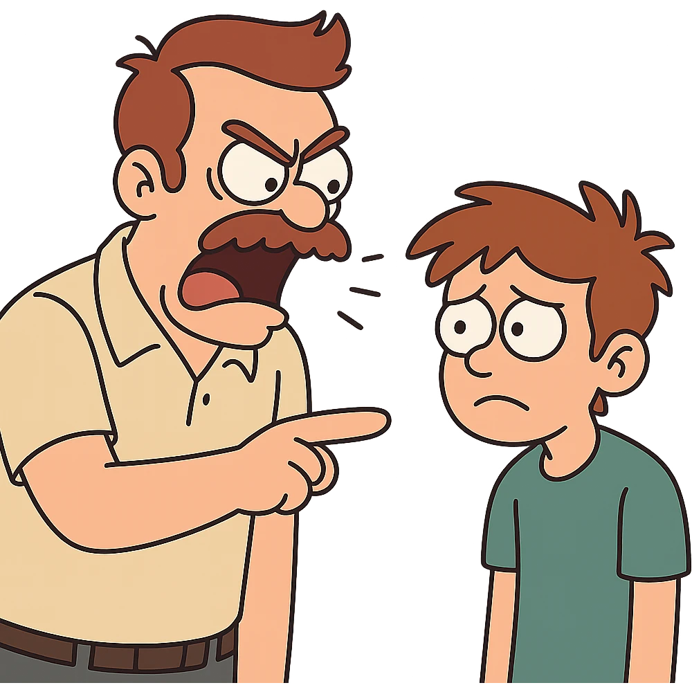 flat toon style papa gritándole a su hijo en plano medio emoji