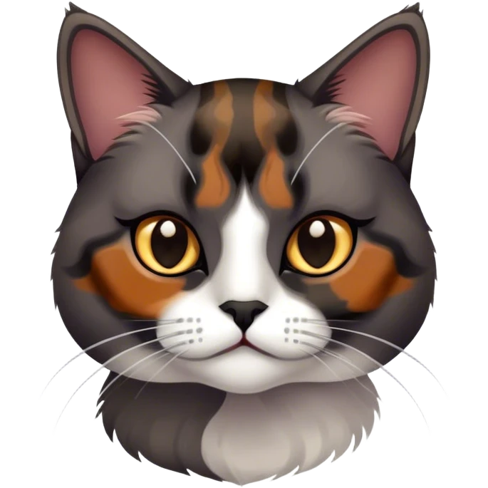 Dark tortoiseshell cat with light grey cat emoji