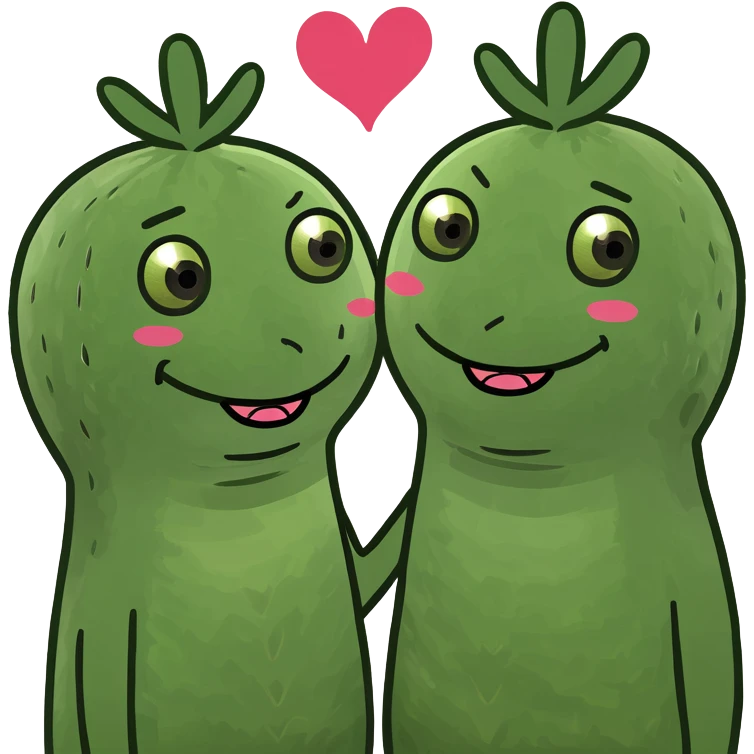 Two Happy Cactus best friends with heart eyes in a pot emoji
