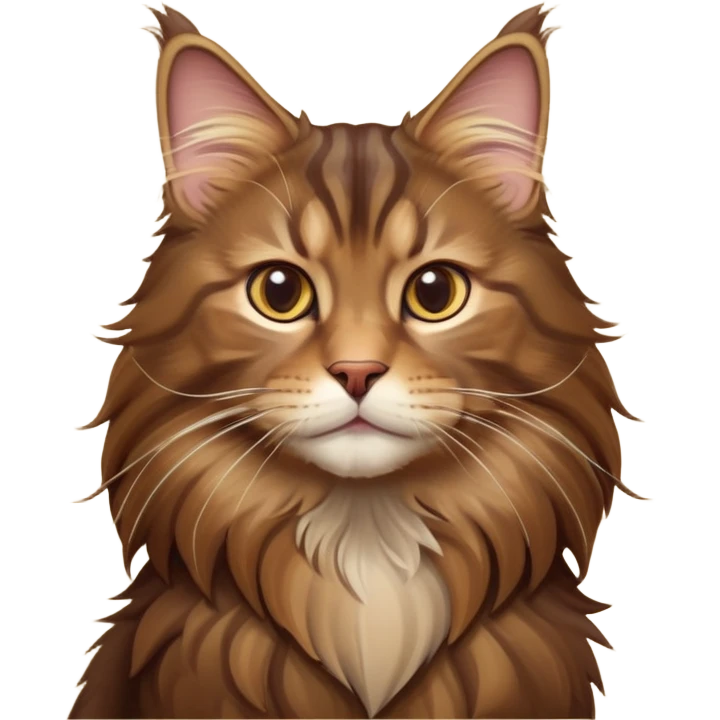 cinematic-cute brown-maine-coon-cat-portrait-emoji,-head-tilted-playfully-and-inquisitively,-sleek--brown-and-gold-tones-with-hints-of-deep-auburn-fur,-simplified-yet-adorable-features,-highly-detailed,-glowing-with-a-warm,-friendly-glow  emoji