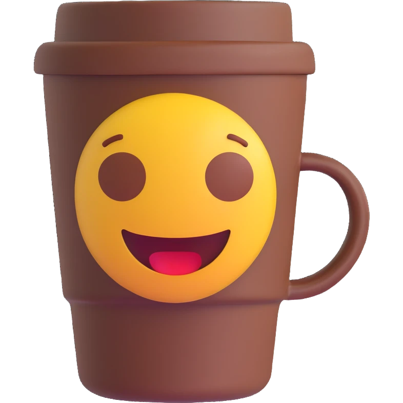 Remove any face or facial features from the cup and make the dark brown heat protector sleeve wrap fully around the cup, in 3D emoji style. emoji