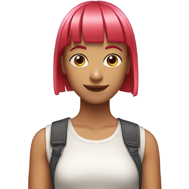 smiling girl with pink and red hair with short straight bangs and shaved sides emoji