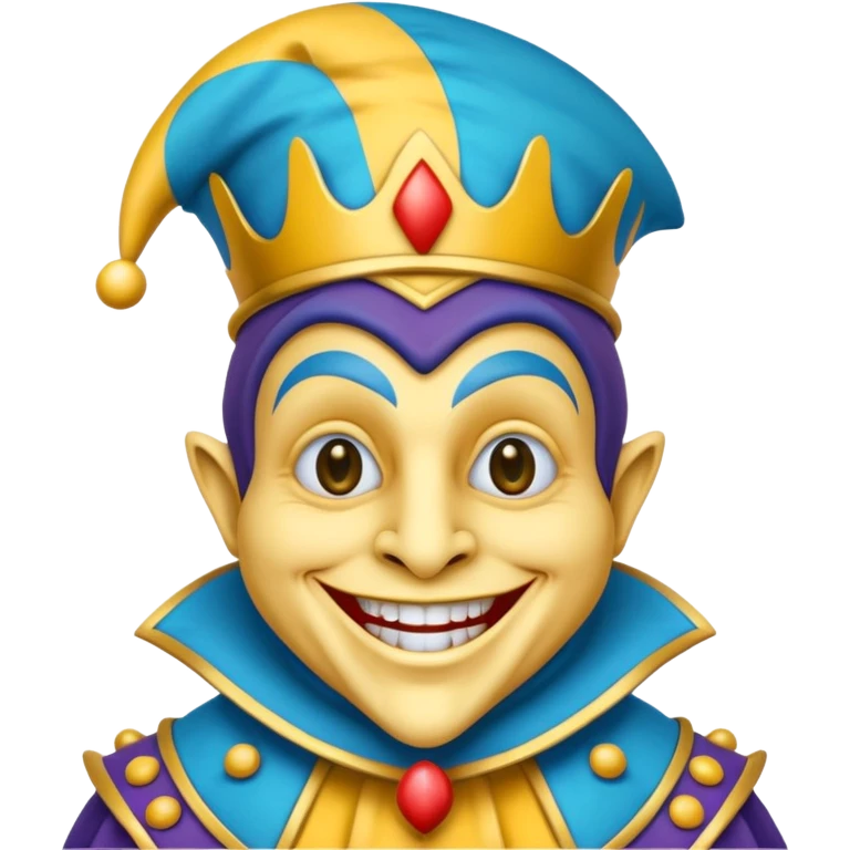 crazy colorful neutral penguin jolly joker, medieval, vintage, court jester, mac os icon, blue color emoji