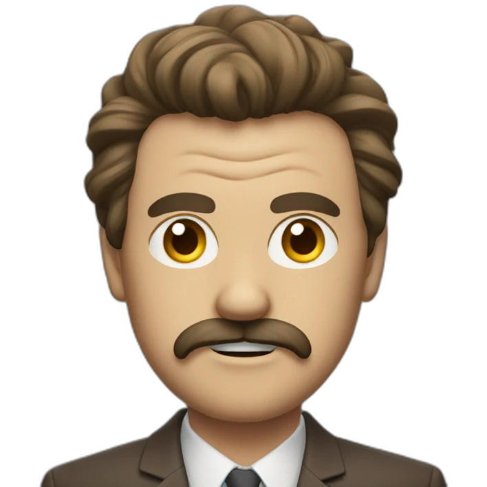 angry man with a Toothbrush mustache and side-swept hair in a brown suit emoji