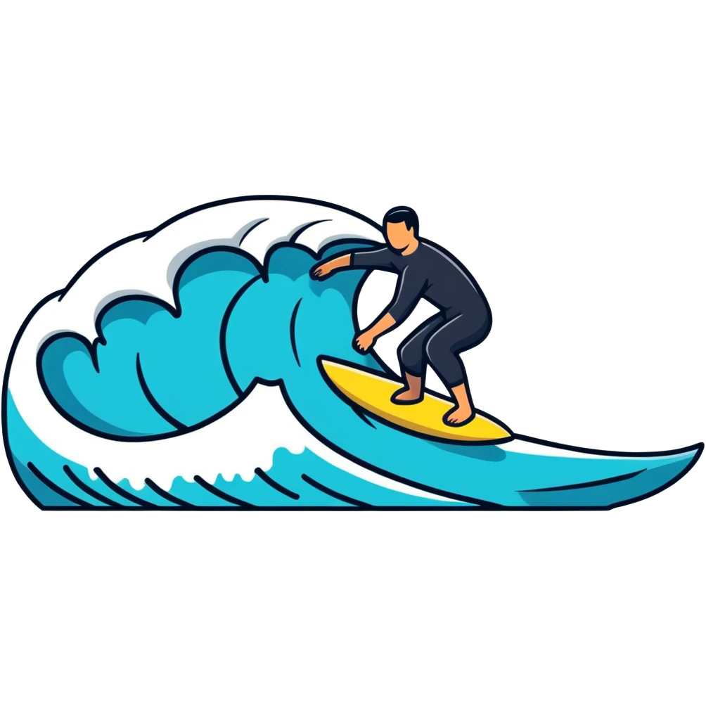 Man surfing on a big wave at the beach emoji