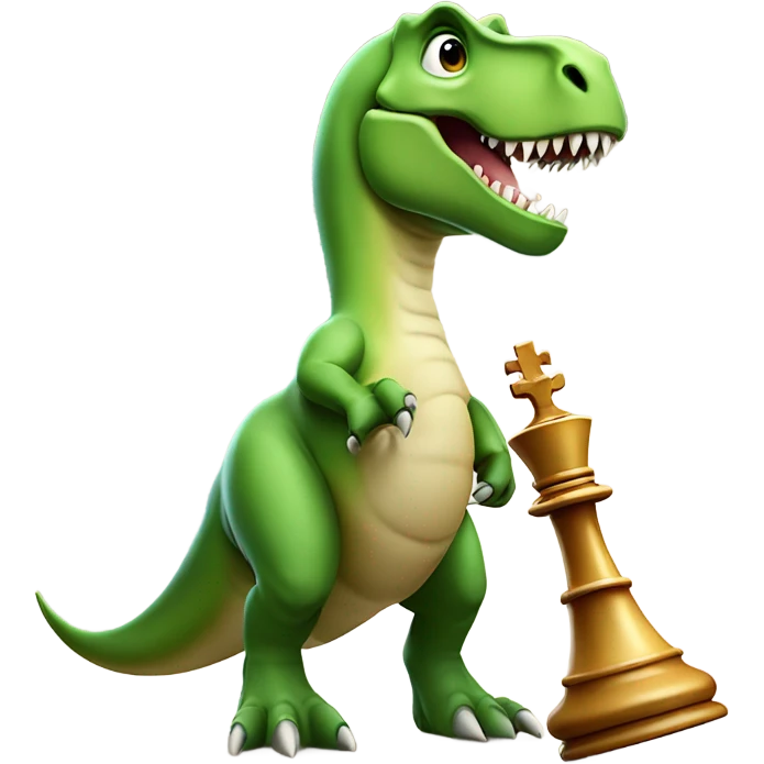 dinosaur holding a chess piece in its paw emoji