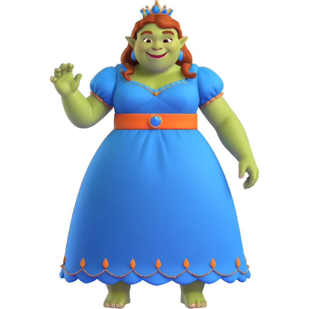 Princess Fiona ogre form, wearing a blue dress, smiling emoji