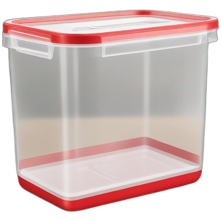 Small commercial kitchen transparent storage container with a red lid emoji
