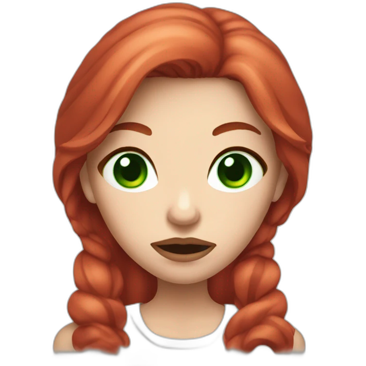 vegan woman white skin red hair green eyes disgusted holding meat emoji