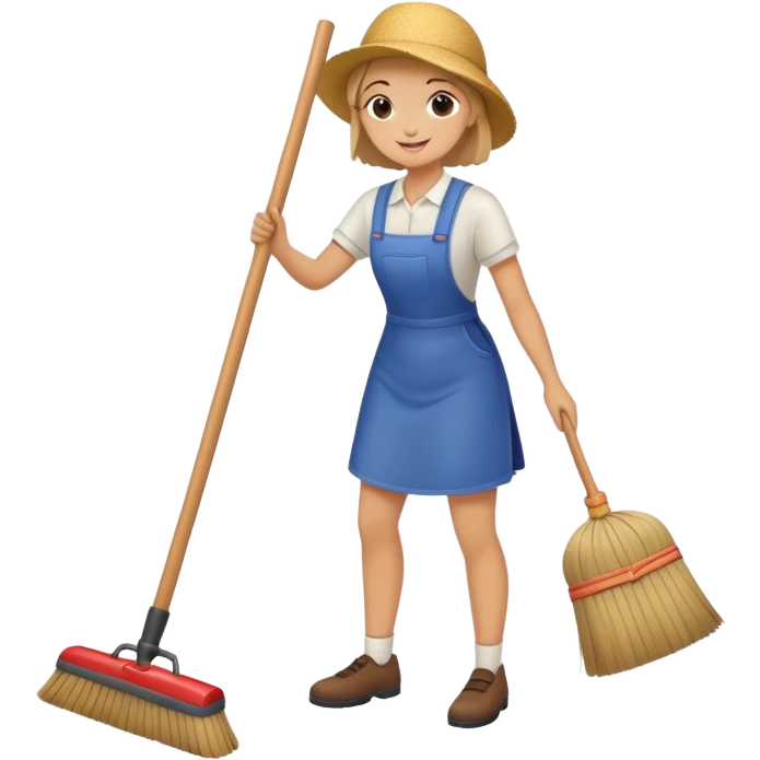 person sweeping the floor with a broom, cheerful and tidy emoji