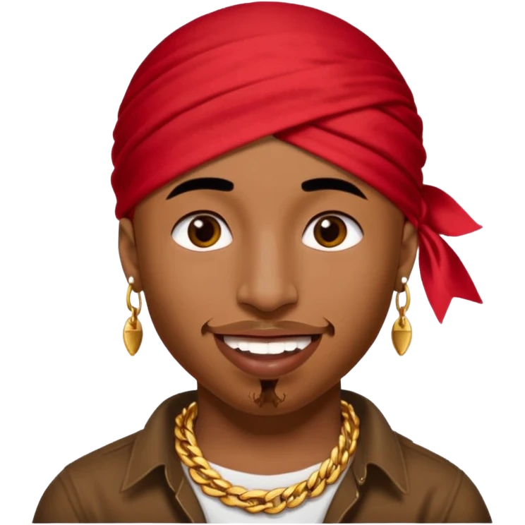 Man with red bandanna tied around his head like Tupac with a happy/innocent smile.. add gold teeth to the man smile emoji