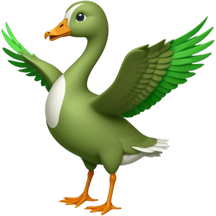 Emoji of a running goose with a very long neck and two legs. Use the shape of 🪿 but color the entire goose bright green (#39C700). Make sure the neck, body, wings, and legs are fully green, like a white goose dyed completely green, with no white parts. emoji