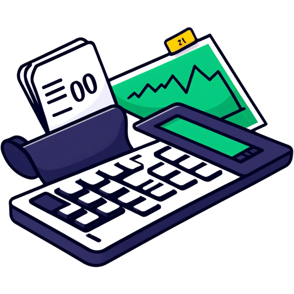 calculator with euro € price tags and trending charts emoji