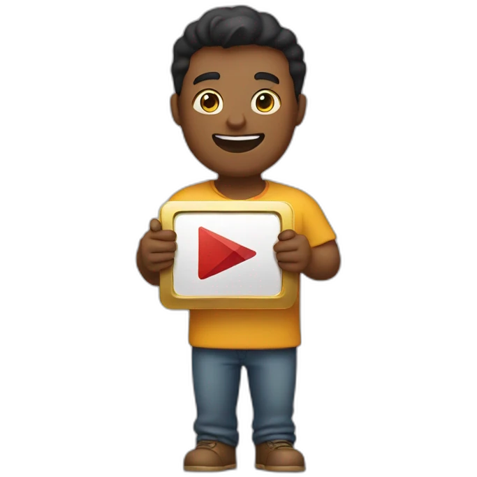 A man being happy holding youtube gold play button emoji