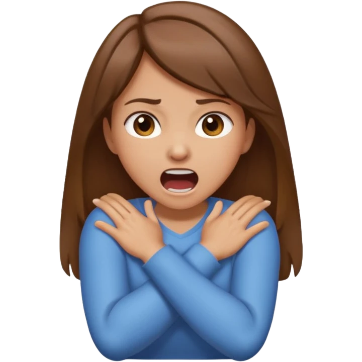 girl with brown hair and light tan skin Arms crossed over neck screaming emoji