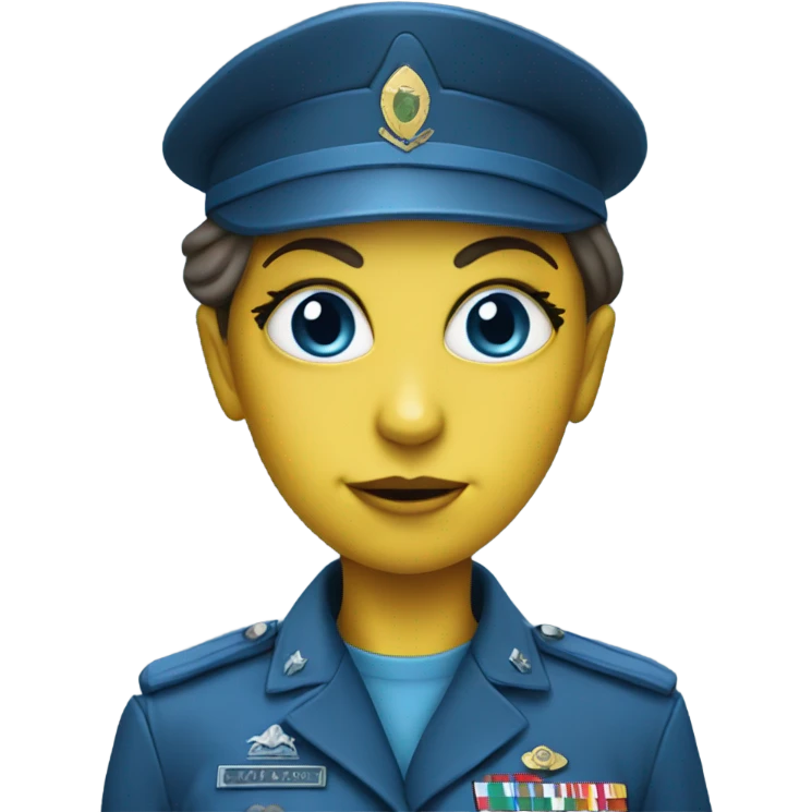 female blue alien, military emoji