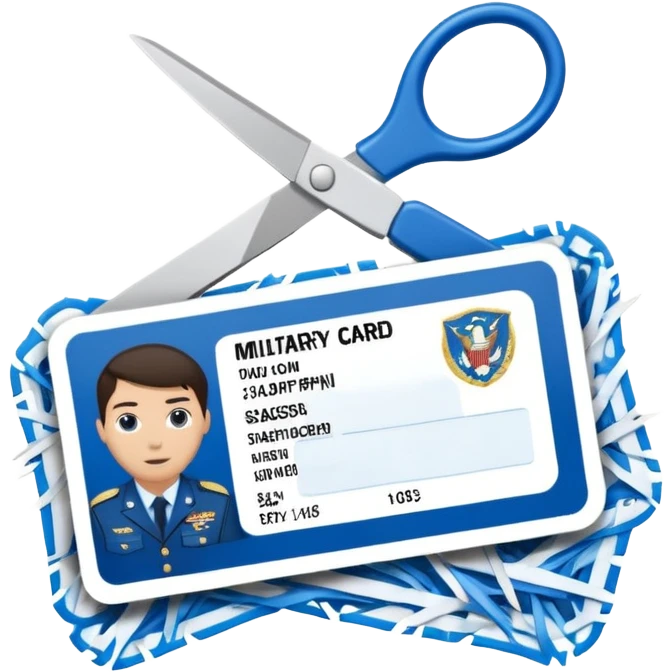 Scissors cutting military ID card in the middle front view emoji