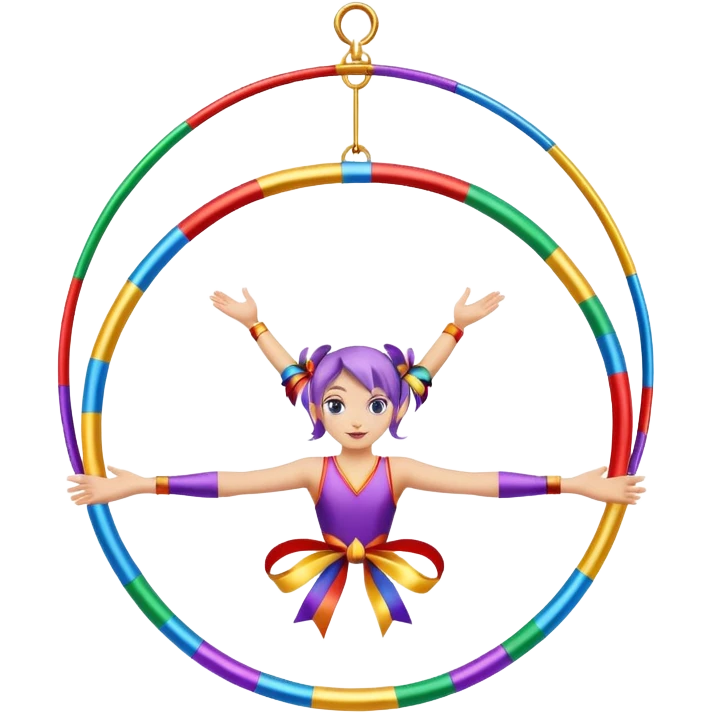 A metallic acrobat hoop decorated with ribbons, perfect for aerial stunts inside the circus tent. emoji
