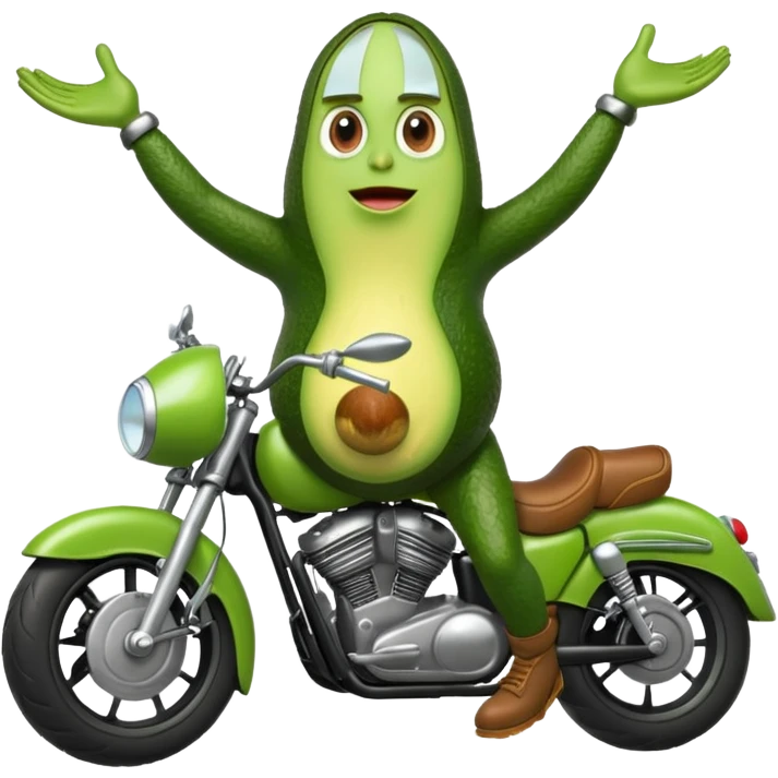 Aguacate con piernas manos y una moto emoji