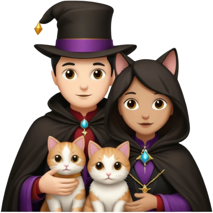 magician couple and their pet cat emoji