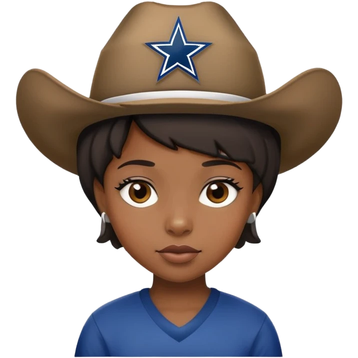 Black girl with short hair and a cowboys football hat emoji