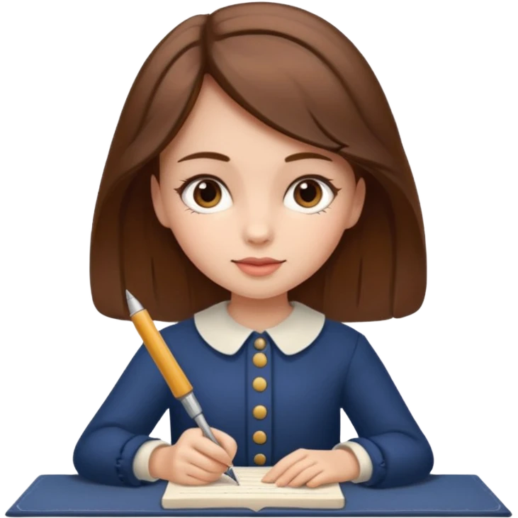 a girl is Writing in a Paper in a vintage outfit with old type pen  emoji