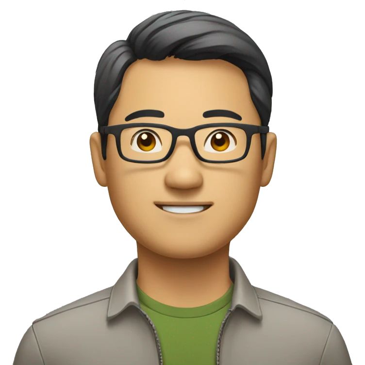 asian man with wearning glasses, face should've rounded. could you mave as a profile picture? emoji