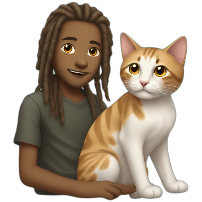 A boy with dreadlocks rides a cat emoji