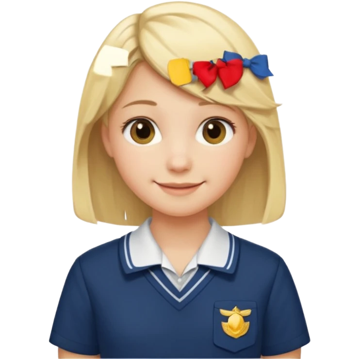 haz una chica rubia poniendose un uniforme de colegio de pelo un poco largo (solo un poco mas) q pase los hombros emoji