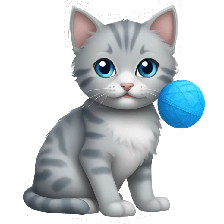 blue eyes grey kitten and paper ball emoji