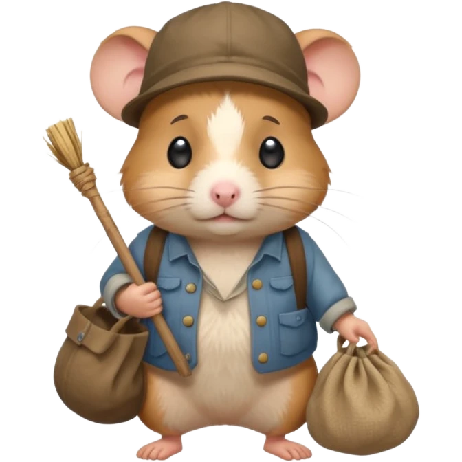 cartoon-style hamster poor hobo carrying a bindle over its shoulder with a sad expression. emoji