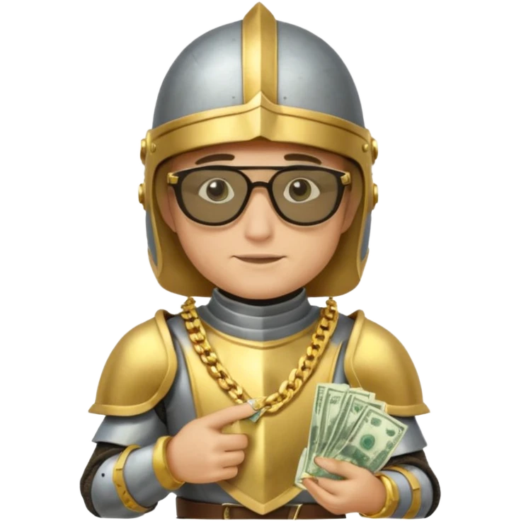 Knight with helmet gold chain dark glasses money emoji