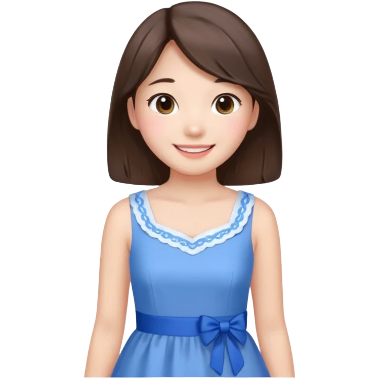 Korean girl in blue and white brunette girl in light prink dresses smiling emoji