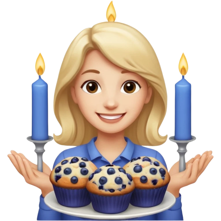 It is my friend virginias birthday. Create emoji with me saying happy birthday Virginia while holding blueberry muffins with candles in them! emoji