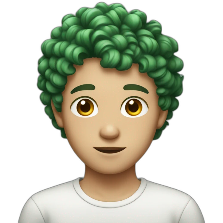 teenage boy with green curly hair with brown eyebrows and fair skin  emoji