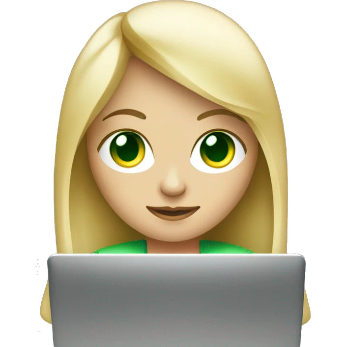 Blonde girl green eyes coding on laptop emoji