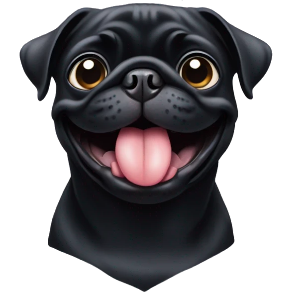Black pug smiling with tongue out emoji