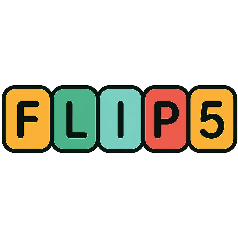 modern clean logo spelling flip5, each character in a rounded rectangle box arranged in a row, minimalistic design, subtle shadows, sans-serif font emoji