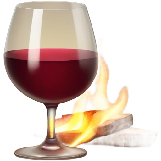 A glass of wine in front of a fire emoji