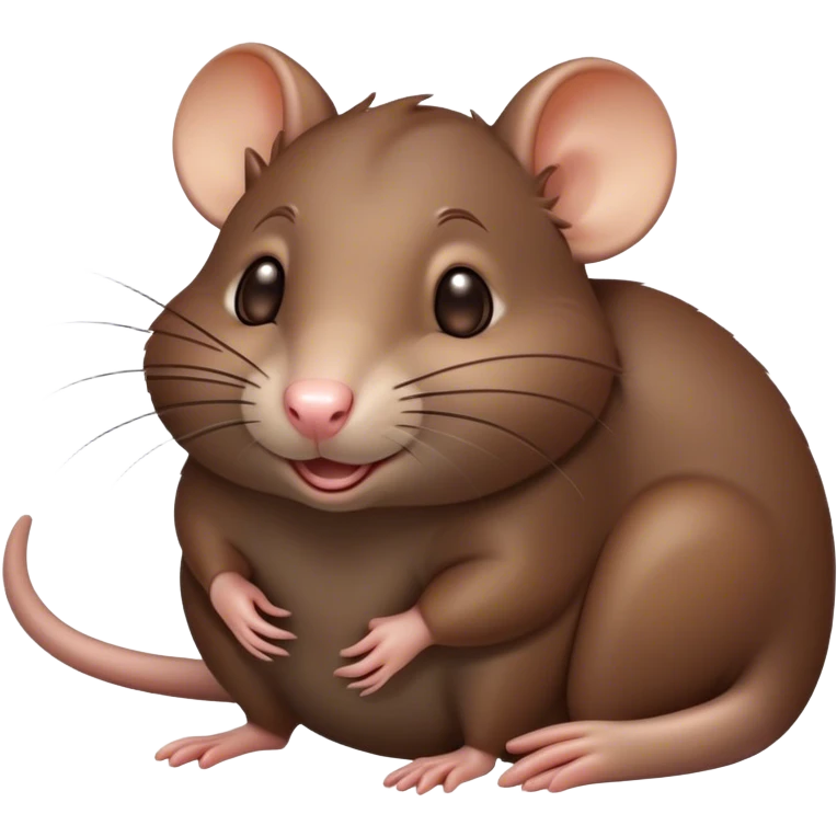 Cinematic Cute Brown Rat Portrait Emoji, Head tilted playfully and inquisitively, with a compact, nimble build and a glossy brown coat accentuated by a twitching nose and round, sparkling eyes full of curiosity, Simplified yet irresistibly adorable features, highly detailed, glowing with a warm, friendly glow, high shine, affectionate and clever, stylized with a touch of urban whimsy, soft glowing outline, capturing the essence of a mischievous yet loving rat that feels like it could dart out of the screen into your arms! emoji