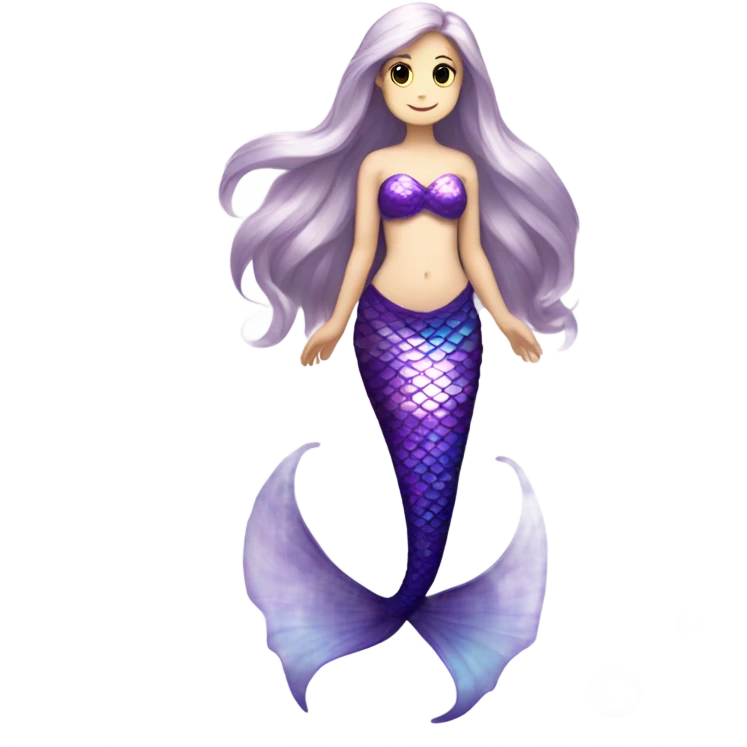 Iridescent mermaid tail full body white girl long hair brown and purple emoji