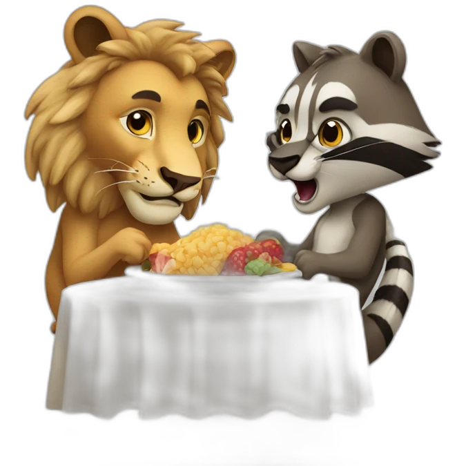 lion and racoon eating emoji