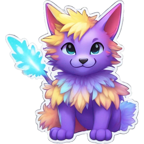 Anthro Fluffy Cool Cute Magical Elemental Shiny Colorful Neon Vibrant Colors Sparkle Kemono-style Chibi Fantasy-Animal-Fakémon-Pokémon-Hybrid Fur Sona Aesthetic Full Body Sticker emoji