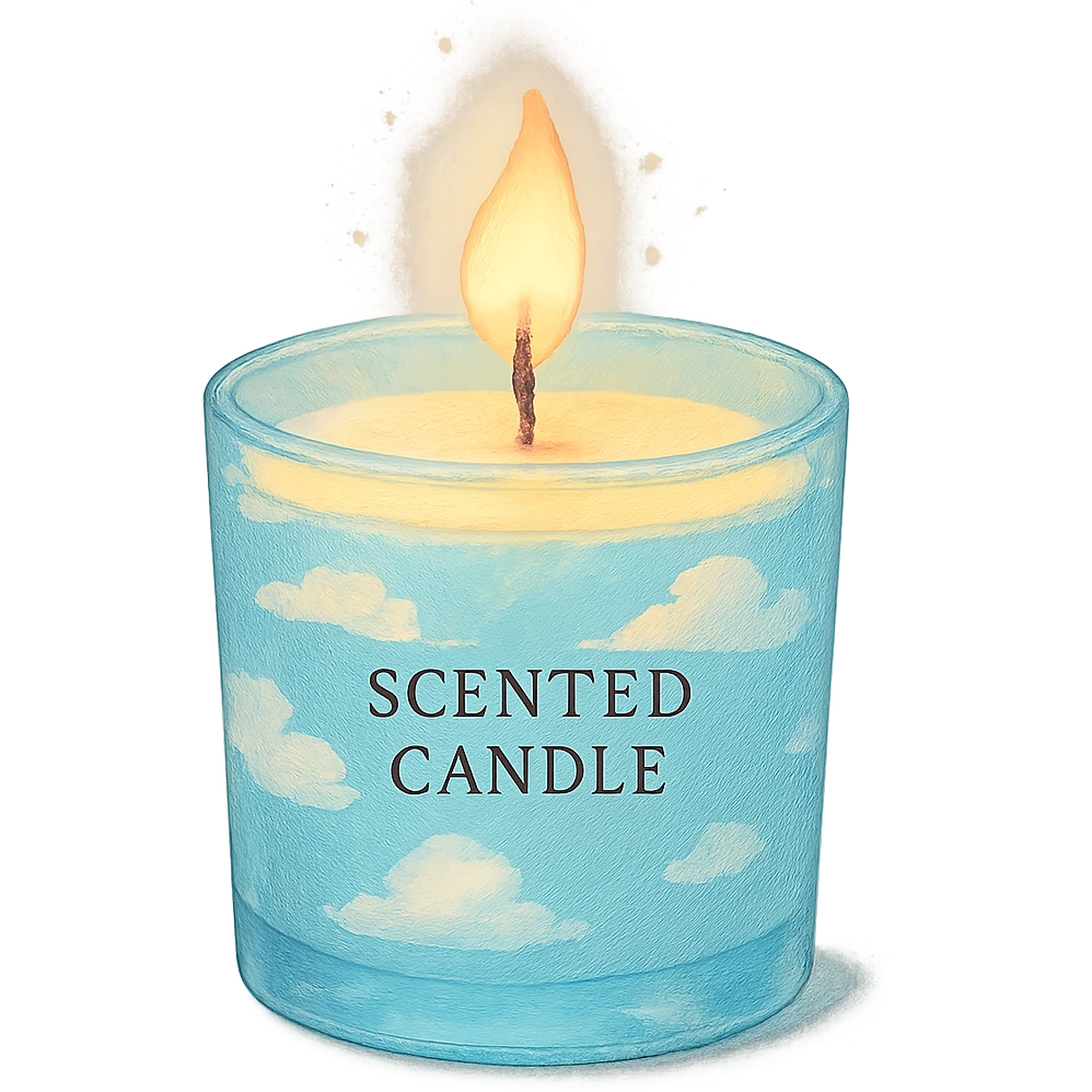 aesthetic sky blue scented candle, dreamy and soft emoji