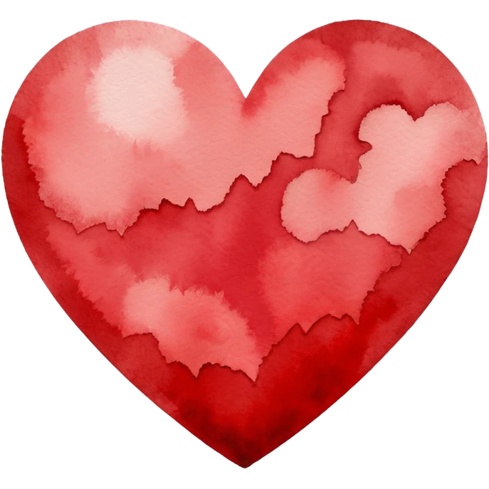minimalist watercolor heart icon, monochromatic red washes, soft bleeding edges, on textured white paper, serene and emotional, perfect for app icon, transparent background, flat lay --style raw --stylize 150 emoji