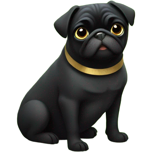 Black pug , sitting in flowers, holding a green sign that says “good luck”  emoji