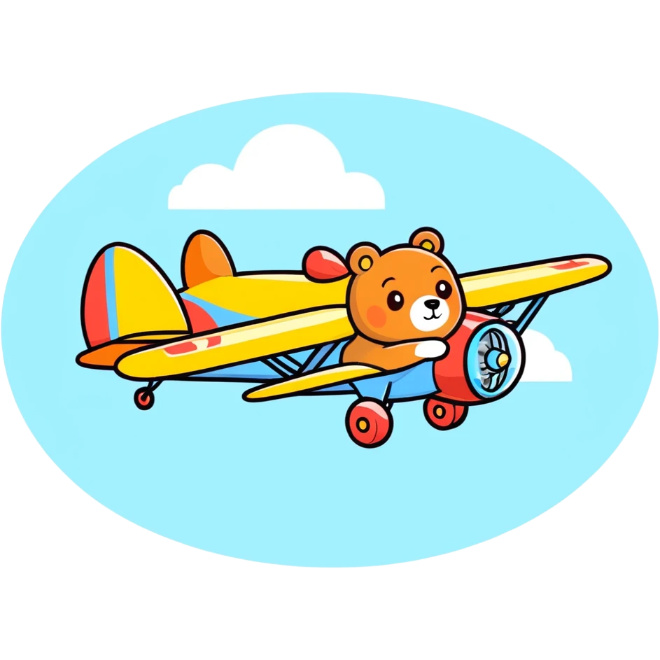 Cute bear flying in big airplane emoji
